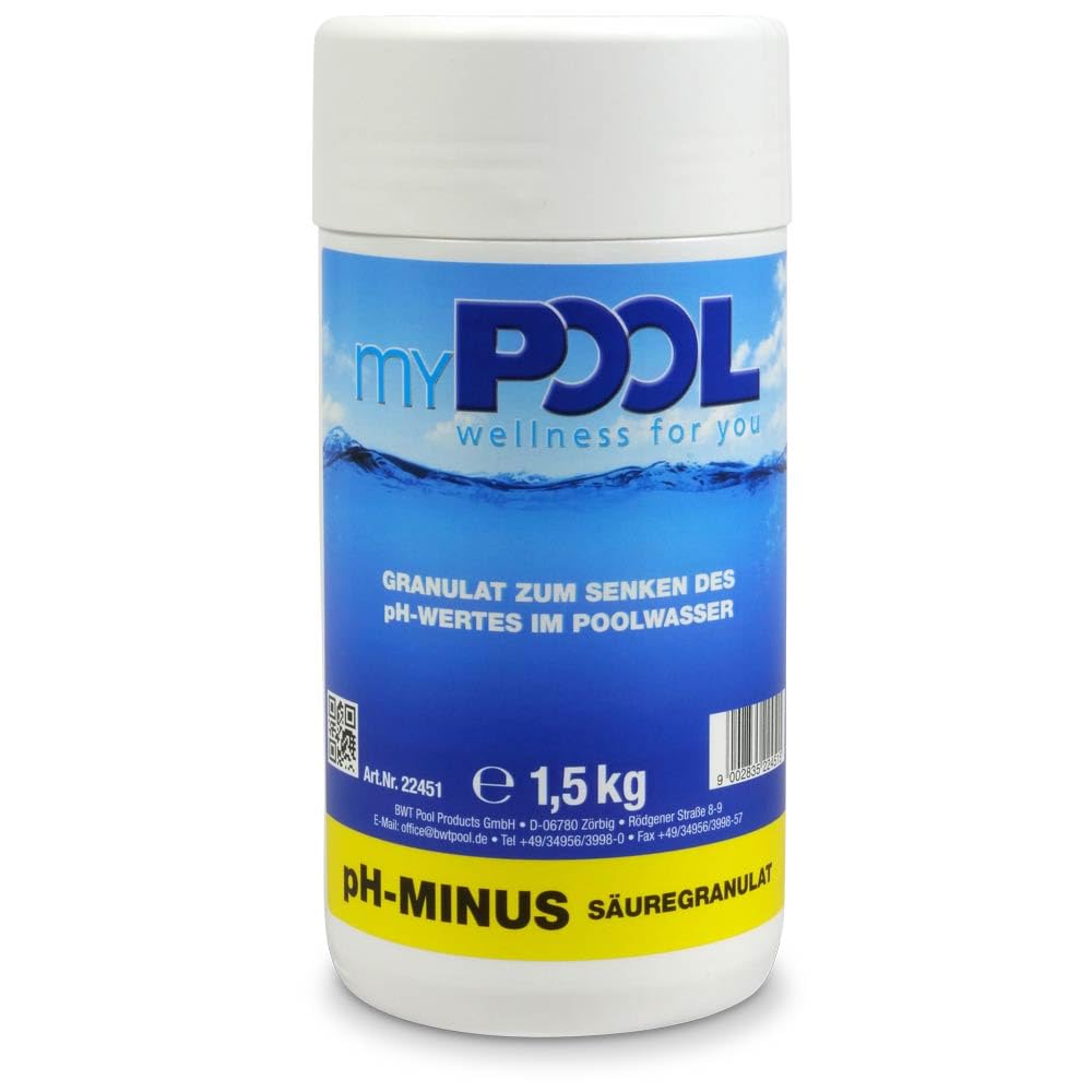 myPOOL Wasserpflege Set - 6-teiliges Starter Set auf Chlorbasis - pH Plus pH Minus Chlorgranulat Langzeittabletten Algenschutz und Dosierschwimmer - Optimal geeignet für Pools ab 15.000 l Volumen