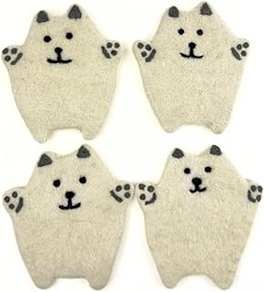 Humble Hilo Handmade Animal Felt Coaster Set of 4, Absorbent Coaster for Animal Lover (Polar Bear)