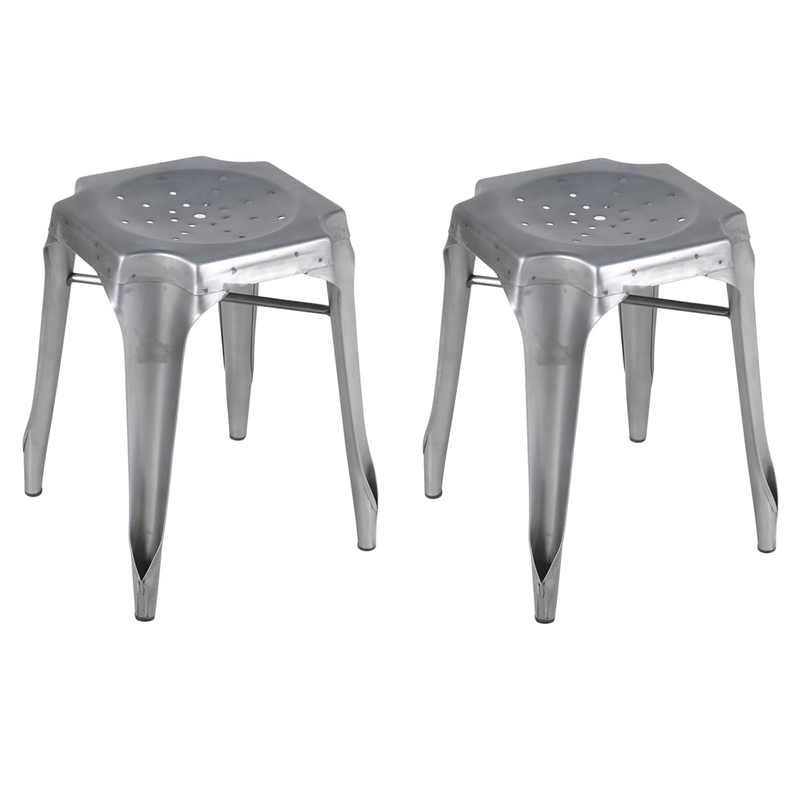 Tabourets en métal perforé Meubletmoi gris étain style industriel vintage Metalica