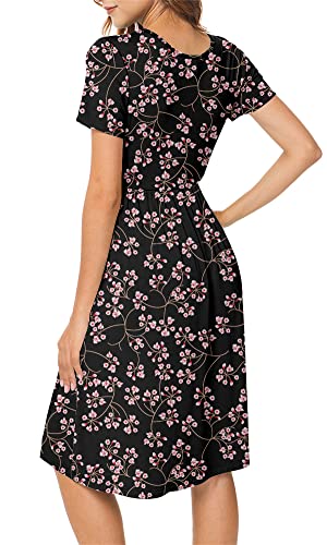 Image of DB MOON Women Summer Casual Short Sleeve Dresses Empire Waist Dress with Pockets