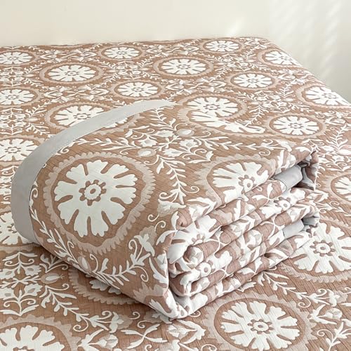 DOTBUY-SHOP Bettüberwurf Steppdecke, Marokkanischer Stil Tagesdecke Leichte Tagesdecken mit Präge Wohndecke aus Gesteppt Bettdecke für Einzelbett Doppelbett (Marokko 1 Braun,180x200cm)