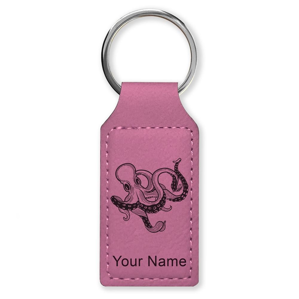 LaserGram Rectangle Keychain, Kraken, Personalized Engraving Included (Pink)