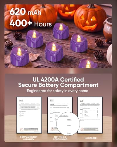 Image of Homemory 12-Pack Purple Remote Flameless Battery Tea Light Candles, 400+Hrs