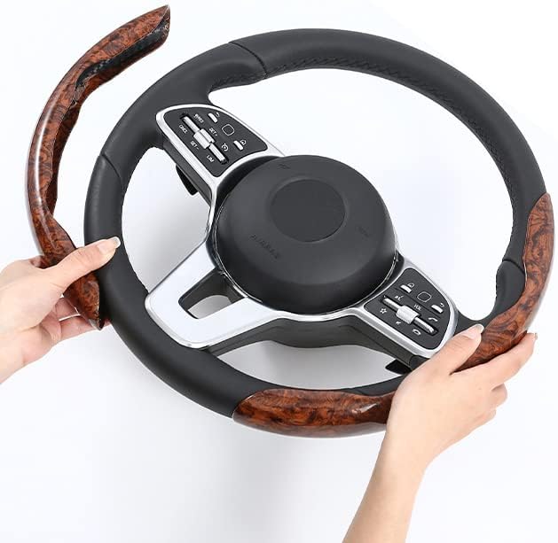Miniatura 3 de Funda para volante de automóvil segmentado de grano de madera con forro antideslizante, ajuste universal para la mayoría de accesorios interiores de