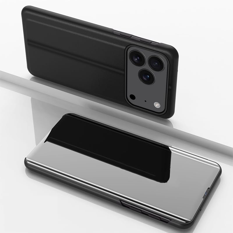 Coque iPhone 2025 Pro Max Miroir Noir LEMAXELERS Étui Flip Clear View 6,9" - 2