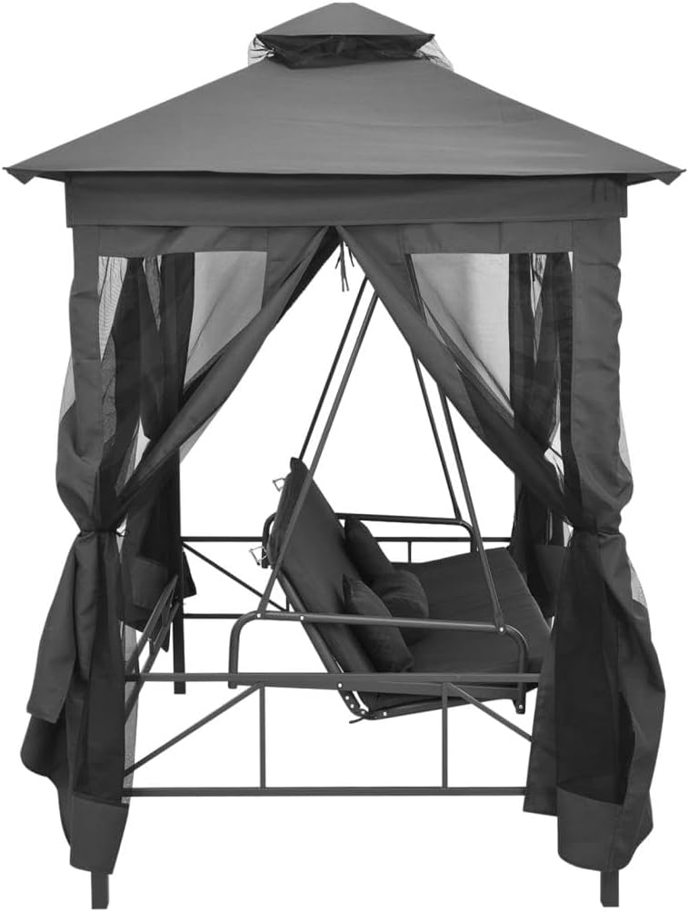 Outdoor Canopy Swing Bench AllWeather Convertible Anthracite Steel Garden Bench