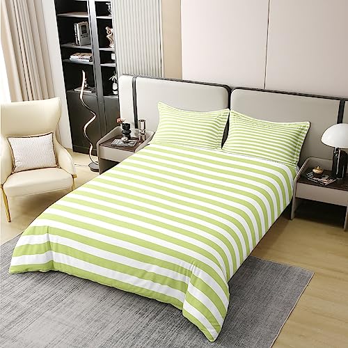 100% Cotton White Green Striped Duvet Cover for Kids Boys Girls Adult Ticsuper King Stripes Farmhouse Comforter Cover Single Gothic Horizontal Stripes Geometric Lines Bedding Set Modern Quilt Cover - Image 2