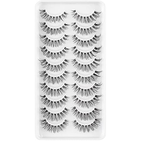 HICOCU False Eyelashes Russian Strip Lashes D DD Curl Fluffy Mink Lashes Natural Wispy Mink Eye Lashes Pack Reusable Fake Eyelashes Extension 10 Pairs (USJ17) Cover