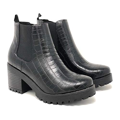 Image of Soda Top Shoes Jaber Ankle Boot W Lug Sole Elastic Gore and Chunky Heel