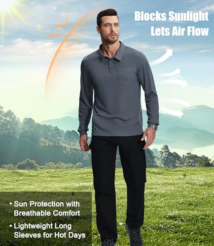 ZITY 3 Pack Long Sleeve Polo Shirts for Men with Pocket Moisture Wicking Outdoor Workwear Office Casual Collared Shirts Fall4