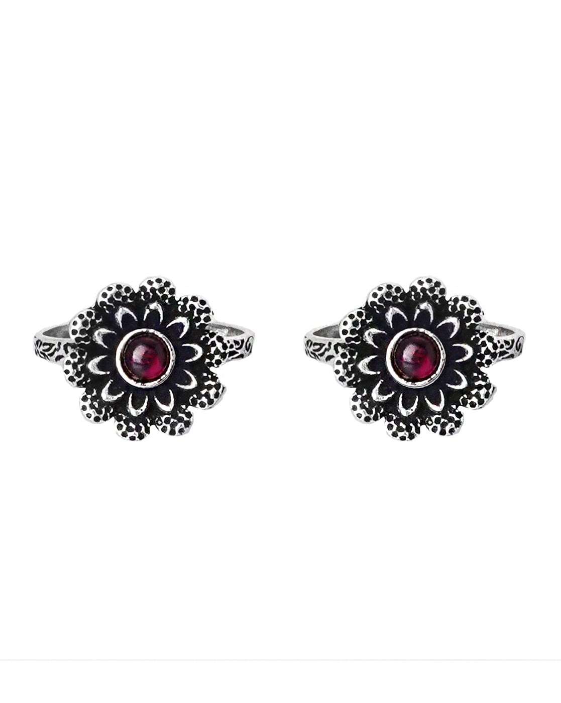 Tishya Pink Stone Silver Oxidised Toe Rings for Women-image-36