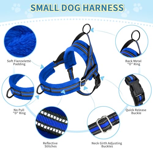 Lukovee No Pull Dog Harness and Leash Set, Soft Padded Small Dog Harness, Neck & Chest Adjustable Reflective Vest Puppy Harness with 4ft Lightweight Anti-Twist Dog Leash for Small Dogs (XXS, Blue) - Image 3