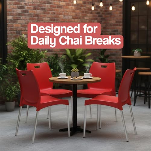 Image of IAFA FURNITURE Munch Plastic Chair| Living Room, Bed Room, Kitchen, Office Room, Outdoor| (Red, Set of 2) (Red, Set of 4)