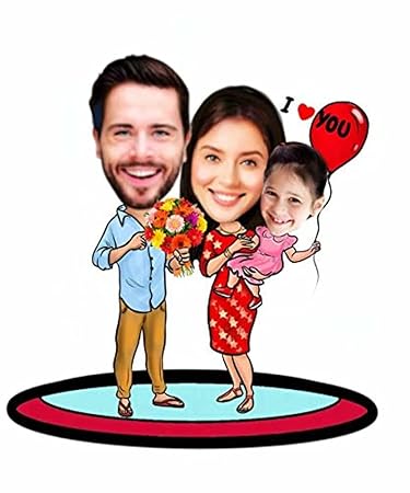 Grace Family Caricature Personalized Gifts (Wooden, 9inch x 6.5inch, Multicolour) CARI0084