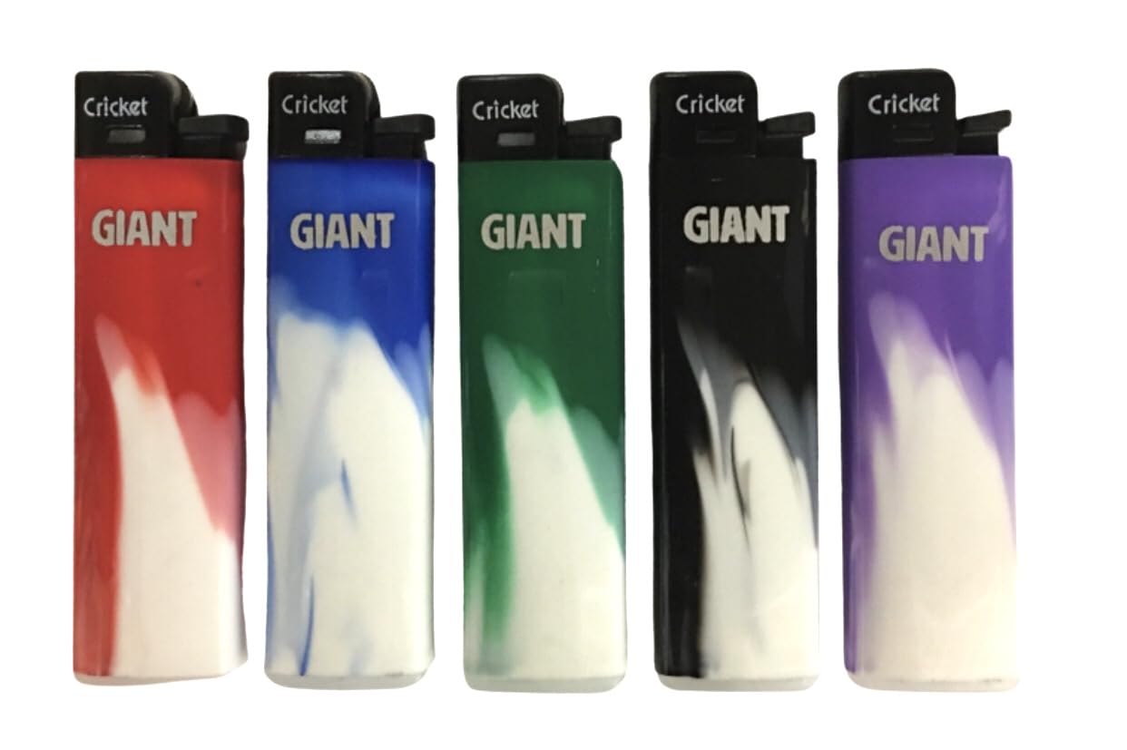 5 Cricket Giant Fusion Wide Body Lighters Assorted Colors Made in Holland - 3.25" Rectangular Style