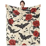 Gothic Throw Blanket Soft Bat and Floral Plush Blanket Cozy Lightweight Halloween Goth Bedding Warm Decor for Bedroom Couch for Women Teens(50x60 Inch)