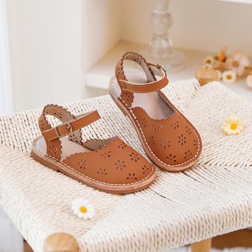 Image of Kolan Toddler Girl Sandals Open Toe Flat Princess Dress Shoes Little Kids