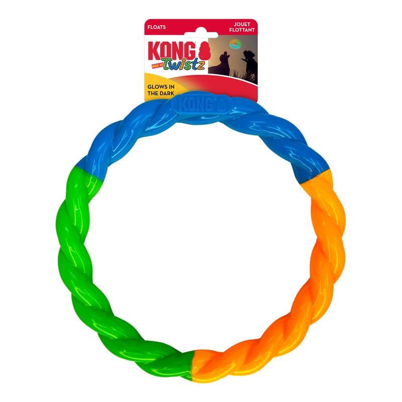 KONG Twistz High-Viz Ring - Durable Fetch and Tug Toy with Highly Visible Colors - Dog Toy (Large)