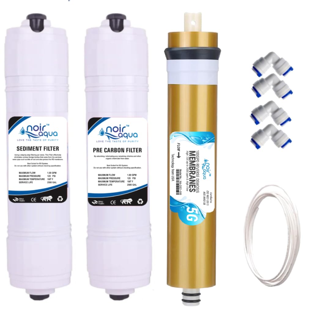 Noir Aqua Inline Filter Set, This Comprehensive Set Includes The Sediment Filter, Pre Carbon Filter, and 100 GPD Membrane Works Upto 3000 TDS, Suitable for All Kind of RO Water Purifier Filters. (B0CNYT7KNF) Amazon Price History, Amazon Price Tracker