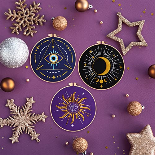 Image of Louise Maelys Tarot Moon Embroidery Kit for Beginners Starry DIY Set | Cross Stitch Kits with Pre-Printed Fabric, Embroidery Hoop, Threads, Needles and Guide. Complete Needlepoint Kit