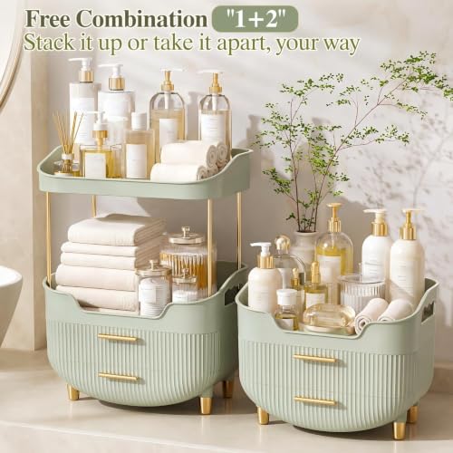 Image of 4-Tier Makeup Organizer Bathroom Countertop Storage Green | Versatile Storage for Vanity, Desk, Bedroom, Holds Lipstick, Perfume, Skincare, Mask, Cosmetics