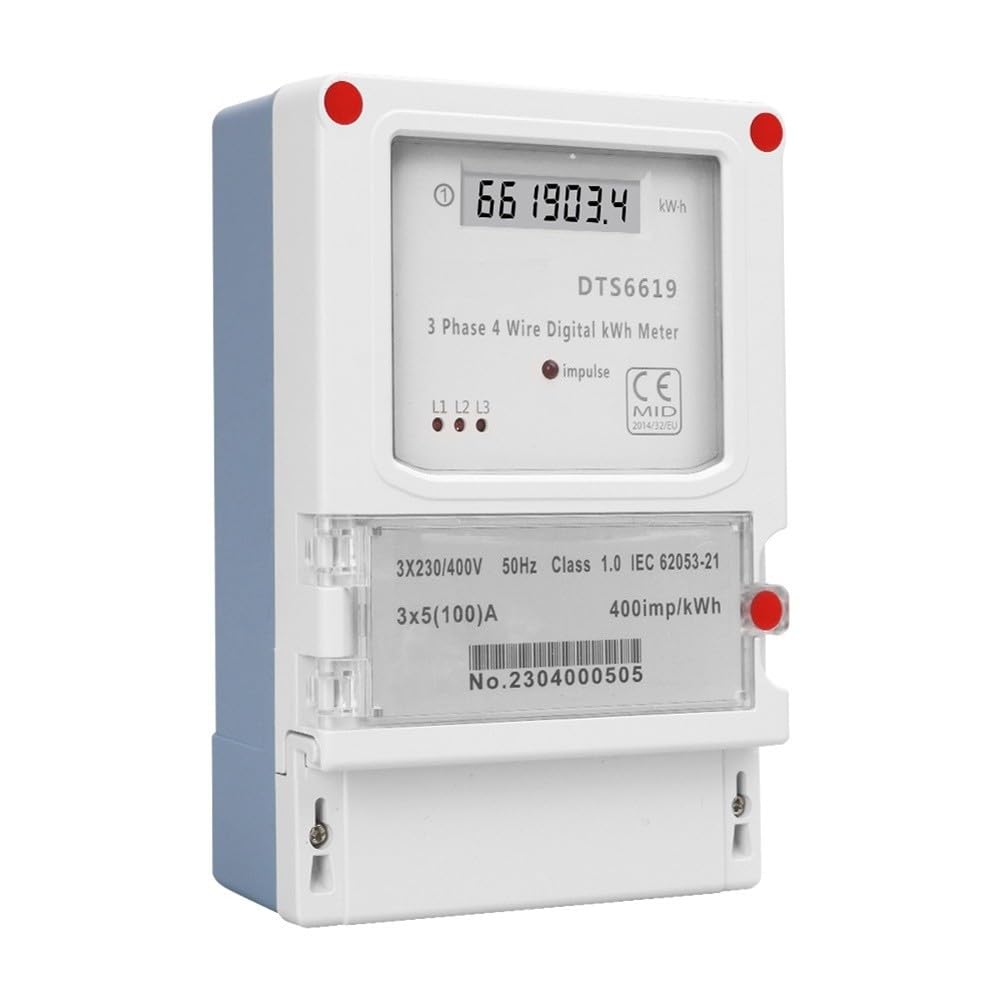 Medidor de energía trifásico, medidor de electricidad kWh, pantalla digital de montaje en pared, 3 x 230/400 V 100 A, lectura LCD para el hogar