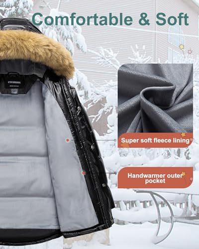 Image of Boy's Winter Coat Waterproof Kids Puffer Jacket Thicken Parka Fleece Lined Bubble Ski Snow Outerwear with Fur Hood