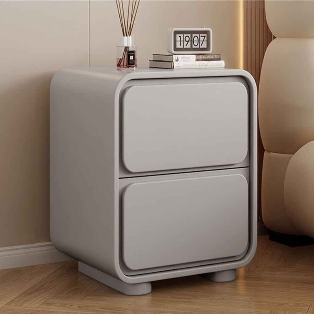 SXZenSpace Light Gray Leather Nightstand, Wooden Bedside Table with 2 Drawers, Compact Sofa Side for Bedroom & Living Room, 11.8x15.7x19.6in - Stylish Functional