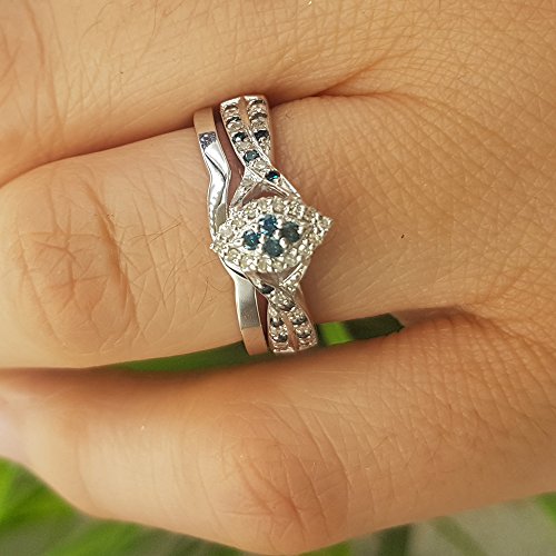 Dazzlingrock Collection 0.33 Carat (ctw) Round Blue & White Diamond Marquise Shape Engagement Ring Set 1/3 CT, Sterling Silver4