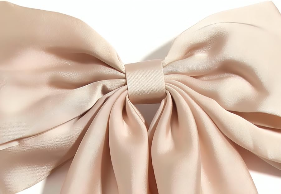 Image of FilterFashion Large Satin Hair Bow - 11.5 Inch Oversized Bow Clip for Girls & Women, Elegant Hair Accessory (Light Peach)
