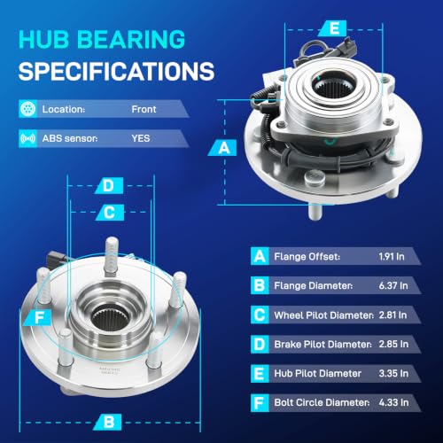 Image of BDELI - 513273 Front Wheel Hub Bearing Assembly for 2008-2016 Dodge Grand Caravan, 2008-2016 Chrysler Town & Country, 2009-2014 VW Routan, 2012 2013 2014 2015 Ram C /V, 5 Lugs w /ABS
