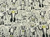 tela de sudadera con dibujo de robots. La tela en fondo de color verde menta pálido, con su estampado en tonos verdes mas intensos y negro, con un pequeño detalle en tonos amarillos. Confecciona cualquier prenda que te surja para este otoño-invierno, tanto en moda infantil como de adultos, como sudaderas, pijamas, u otras ideas que tengas en mente. Tejido con una gran calidad de algodón y enfelpada para dar mas calidez una vez confeccionada. Gran elasticidad.