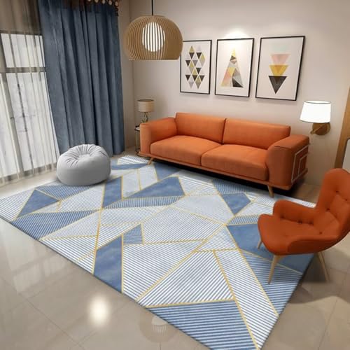 RUGMRZ Decoración del Hogar Alfombra de área Decorativa Simple Antideslizante y Lavable en la Sala Estar Limpiar Alfombras Azul Cuadro Decoracion Habitacion Gateo Bebe Matrimonio Grande Infantil160x2