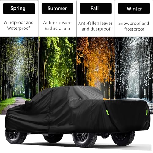 Image of DREAMIZER Car Cover Compatible with Toyota Tacoma 2016-2022 2023, Car Cover Waterproof All Weather for Automobiles, Outdoor Full Cover Rain Sun UV Protection with Six Reflective Strips