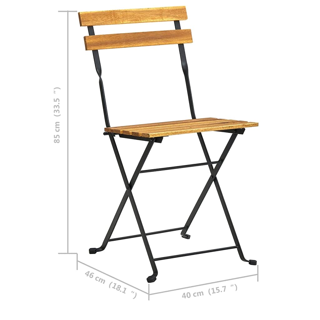 vidaXL 2X Bois d'Acacia Solide Chaises Pliables de Jardin Sièges de Salle à Manger d'Extérieur Chaises de Patio Balcon Terrasse Acier