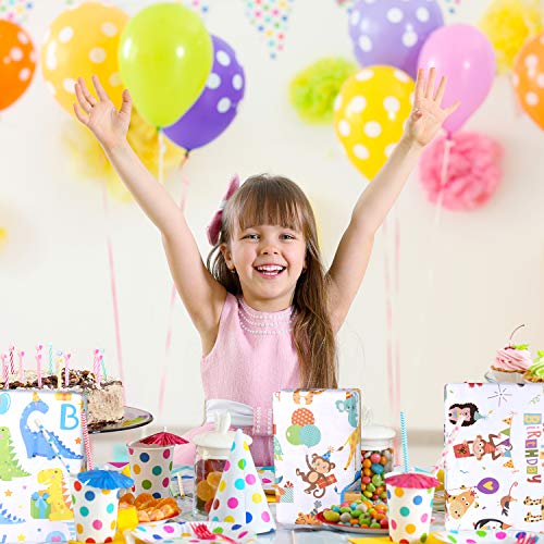 PLULON 6 Sheets Kids Dinosaur Happy Birthday Gift Wrapping Paper, Cute Cartoon Animal Birthday Wrapping Paper, Gift Wrap Paper Craft Present for Gift and Party - Image 5