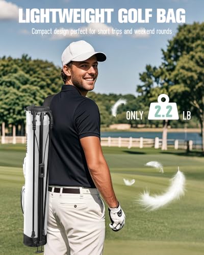 Image of Golf Stand Bag, Lightweight Par 3 Golf Bag Holds Up to 7 Clubs with Two Way Dividers Cooler Pocket Shoulder Strap and Multiple Storage Pockets for Men and Women