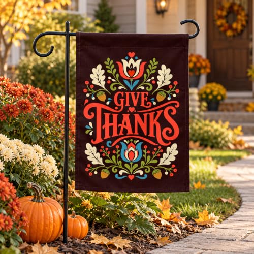 Image of Thanksgiving Garden Flag 12x18 Inch Double Sided Give Thanks Yard Flag Outdoor Fall Porch Decor