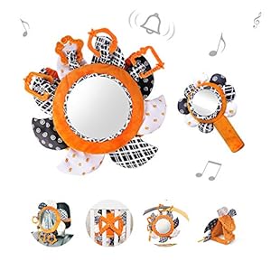 Babyspiegelspeelgoed met pluche rammelaarsringen, hoogcontrast zonnebloemensets, babyautospiegel voor achterbank…