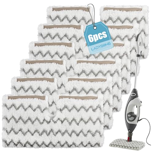 LADYSONS 6 Pack Steam Mop Replacement Pads Compatible with Shark S6001UK S6003UK S6005UK Klik n' Flip Steam Cleaner Reusable Machine Washable for All Hardwood Floors