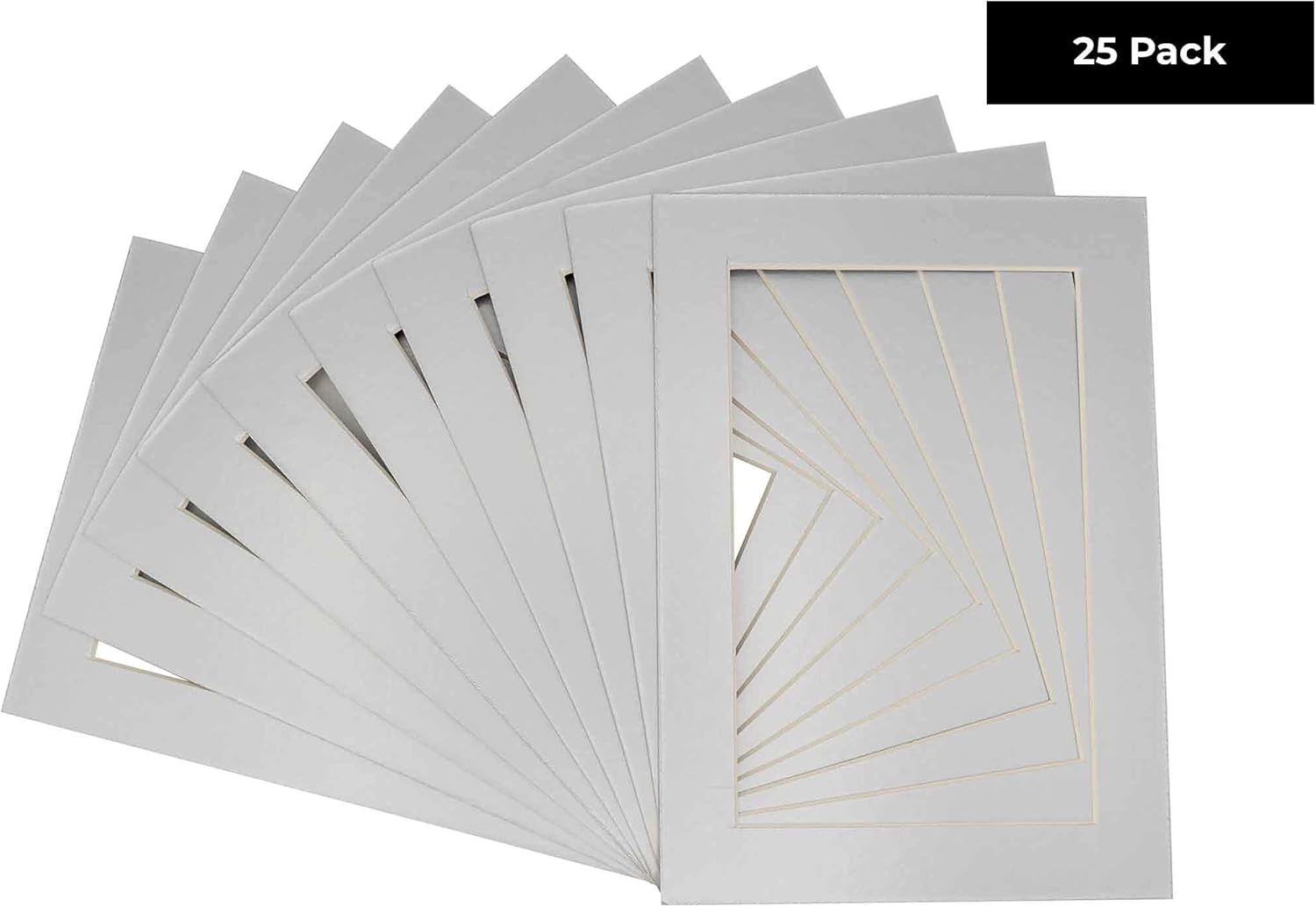 8.5x11 Mat for 11x14 Frame - Precut Mat Board Acid-Free Metallic Silver 8.5x11 Photo Matte for a 11x14 Picture Frame, Matboard for Family Photos, Show Kits, Art, Picture Framing, Pack of 25 Mats