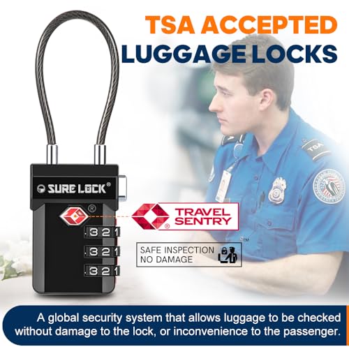SURE LOCK TSA Approved 3-Digit Combination Luggage Locks – Open Alert Indicator, Re-settable Code with Zinc Alloy Body, Easy-Read Dials for Suitcase, Backpack, Gym Locker & Toolbox(Black 2 Pack) - Image 2