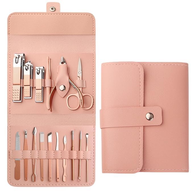 Dornoma 16 in 1 Professional Manicure Pedicure Kit, Stainless Steel Nail Clippers Set for Men & Women, Facial Nail Care Grooming Tools with Toenail Clippers, Leather Travel Case (Peach)-image-42