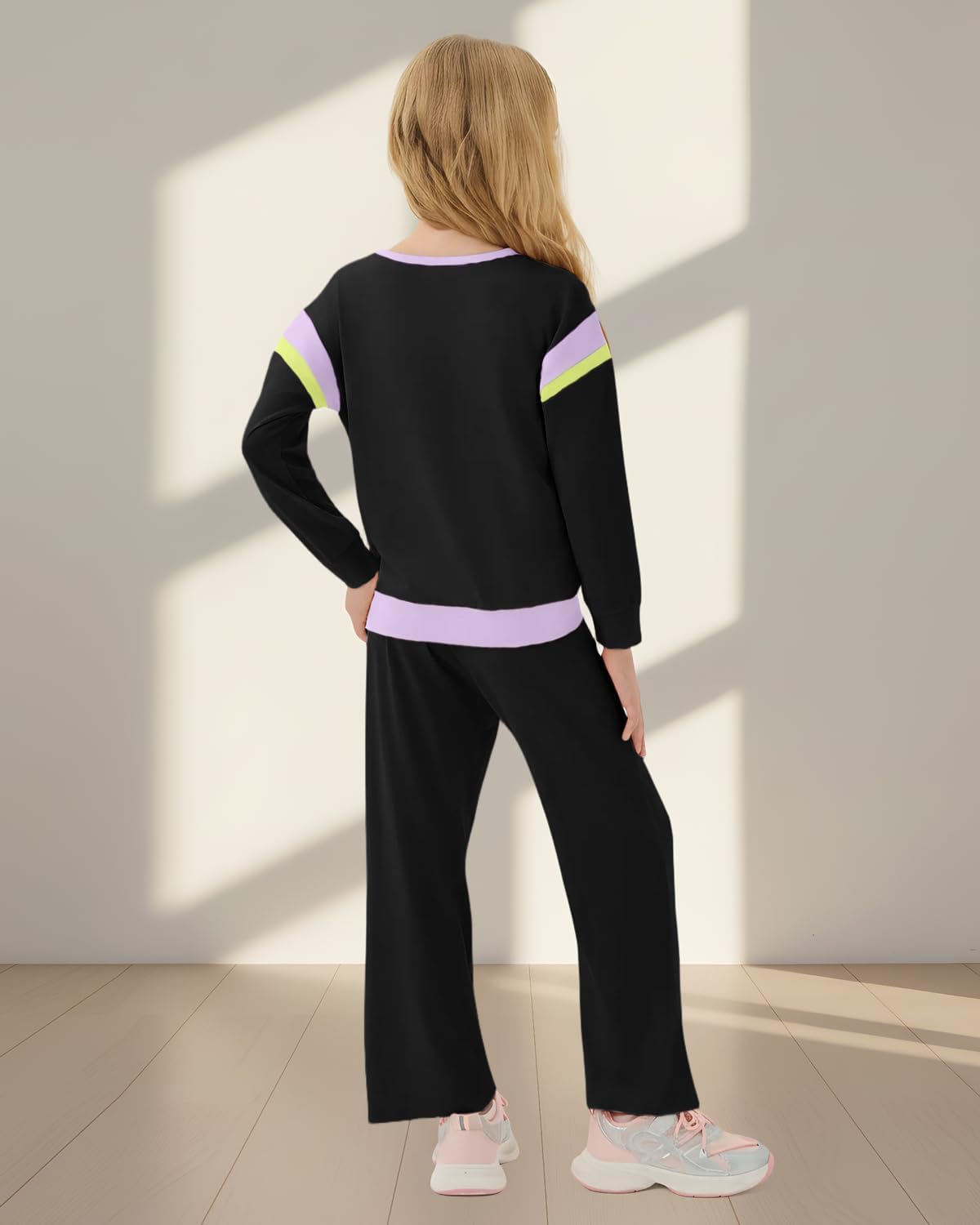 JiAmy Girls Clothing Sets 2 Piece Color Block Sweatsuit Long Sleeve Stylish Tops and Pants Clothes for 3-12 Years - Image 3