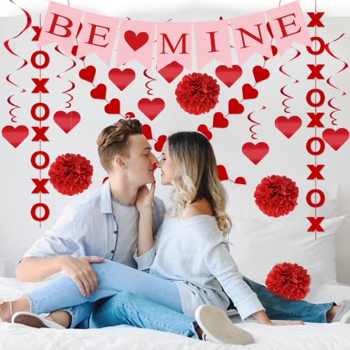 21Pcs Valentines Day Decorations Set Pre-Assembled Hanging Heart Swirls Be Mine Love Heart Xo Garlands Banner For Home Classroom Office Wedding Party #TOP5