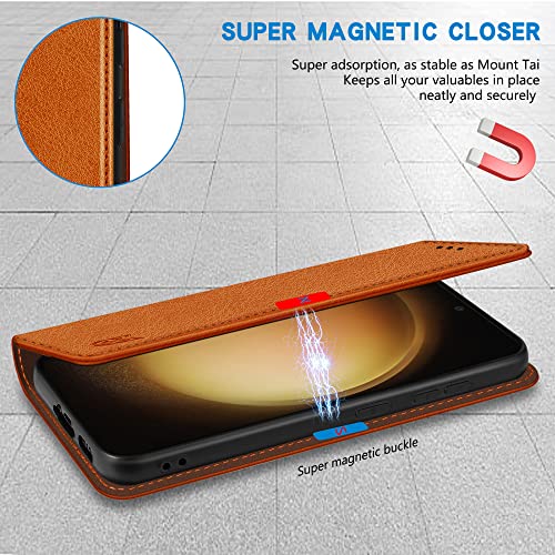 Image of ZZXX for Samsung Galaxy S23 Wallet Case Strong Magnetic 6.1 inch,Brown