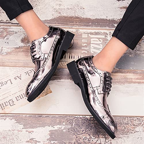 HOOENG Formal Oxford Shoes for Men Lace Up Brogue Embossed Wing tip Shiny Derby Shoes Vegan Leather Anti-Slip Non Slip Block Heel Rubber Sole Low Top4