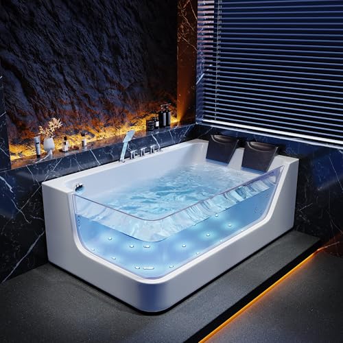 homary 71' Freestanding Whirlpool Bathtub, Acrylic Bathtub with 16 Water Massage Jets, Air Massage System & Chromatherap