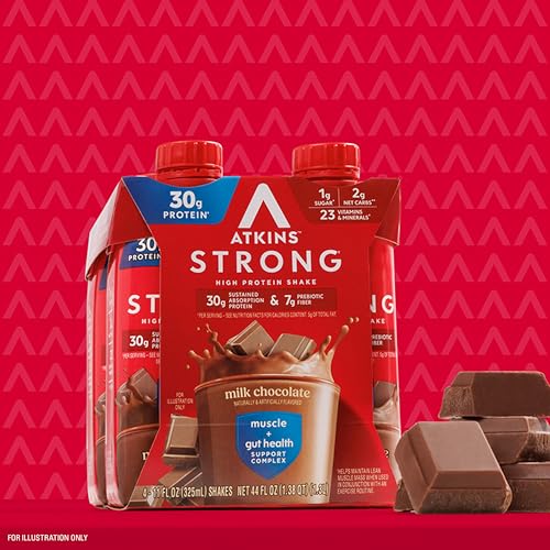 Atkins Strong High Protein Shake, Milk Chocolate, 30g Protein, 7g Prebiotic Fiber, 1g Sugar, GLP-1 Support, Muscle & Gut Health Support Complex, 12 Count - image 6