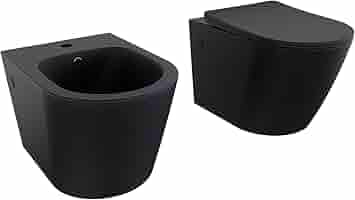Sanitari Sospesi Vienna Nero Opaco - WC E Bidet Rimless Con Sedile Soft-Close, Design Moderno - Foto 9